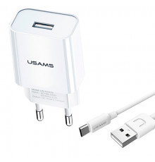 Сетевое зарядное устройство Usams T21 USB 2.1A + Type-C cable White