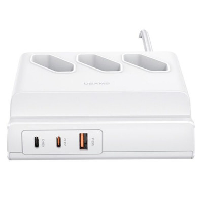 СЗУ USAMS US-CC160 P1 65W Super Fast Charging 3 Outlets+2Type-C+1USB Ports White