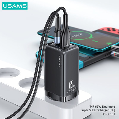 Зарядное устройство USAMS US-CC153 65W (1Type-C1USB QC)