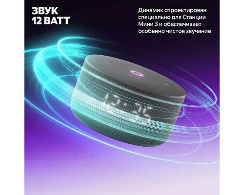 Умная колонка Яндекс Станция Мини 3 с часами ( Чёрный )