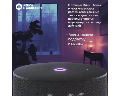 Умная колонка Яндекс Станция Мини 3 с часами ( Чёрный )